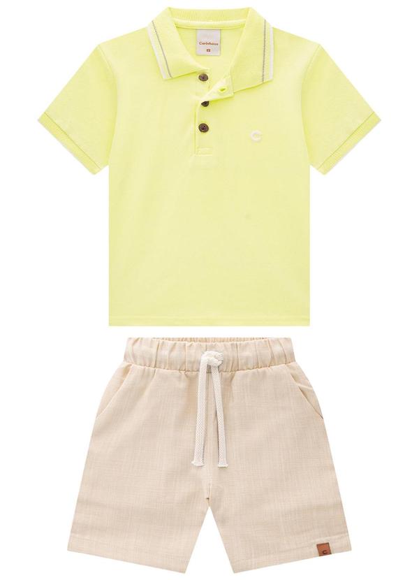 Carinhoso - Conjunto Verde Limão Camisa Polo com Bordado