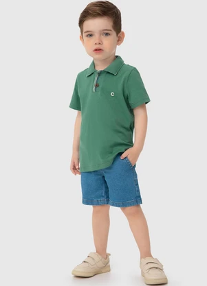 Carinhoso Bermuda Jeans Com Camisa Polo CONJUNTO INFANTIL