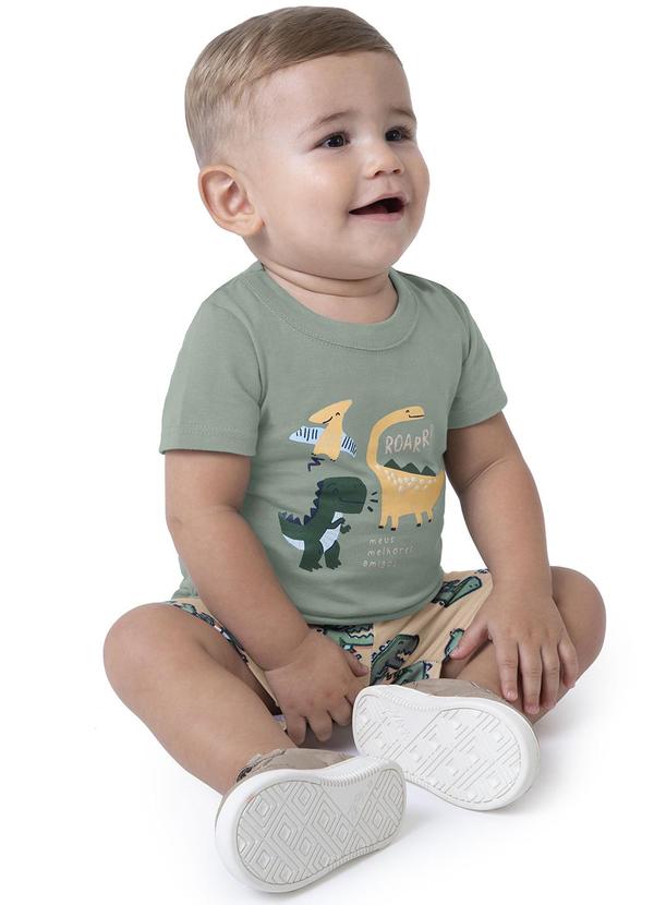 Malwee Kids - Conjunto Verde Musgo Dino com Moletinho Menino