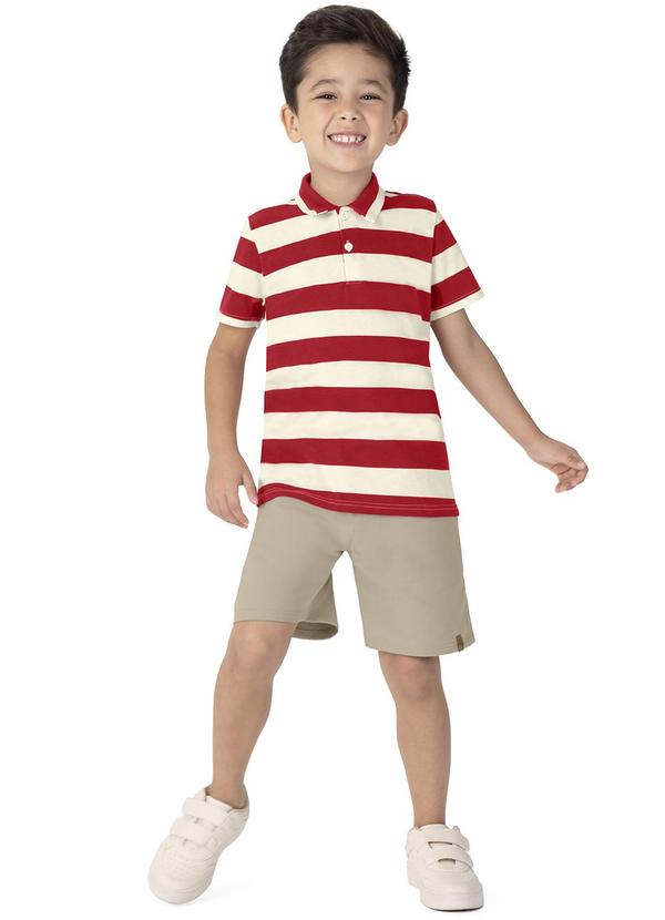 Malwee Kids - Conjunto Vermelho Listrado com Moletom Menino