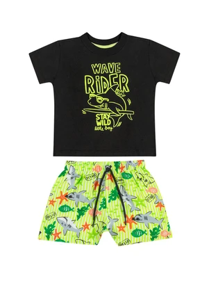 Quimby - Conjunto Wave Rider para Bebê Menino Preto - QUIMBY