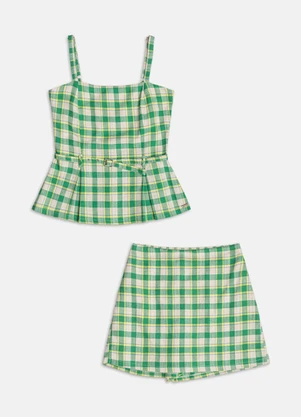 Authoria - Conjunto Xadrez com Peplum  Verde - AUTHORIA