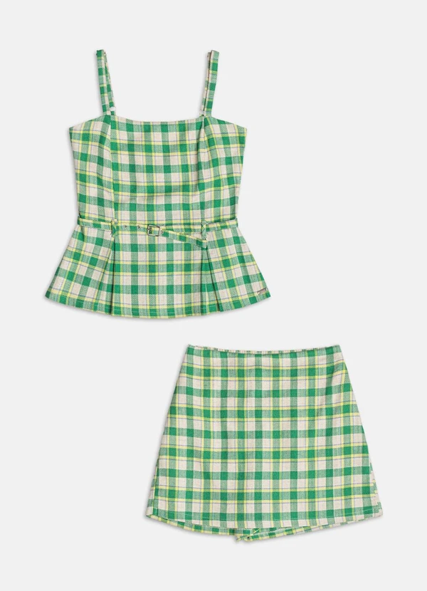 Authoria - Conjunto Xadrez com Peplum  Verde