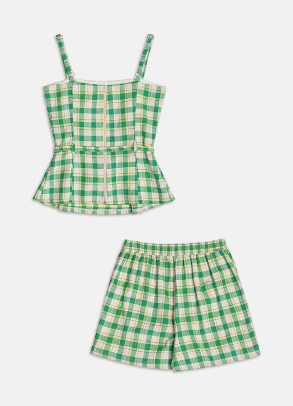 Authoria - Conjunto Xadrez com Peplum Verde 2