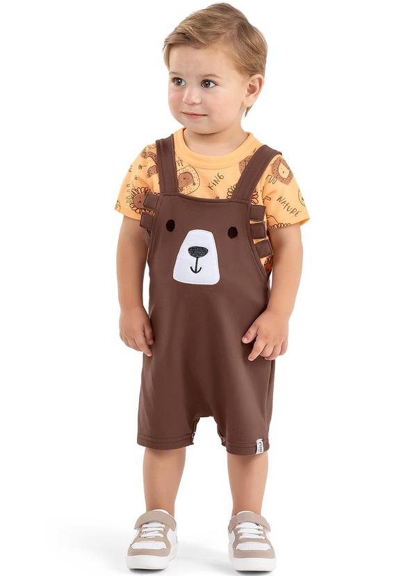 Elian - Jardineira Bebê Menino Ursinho Elian Laranja