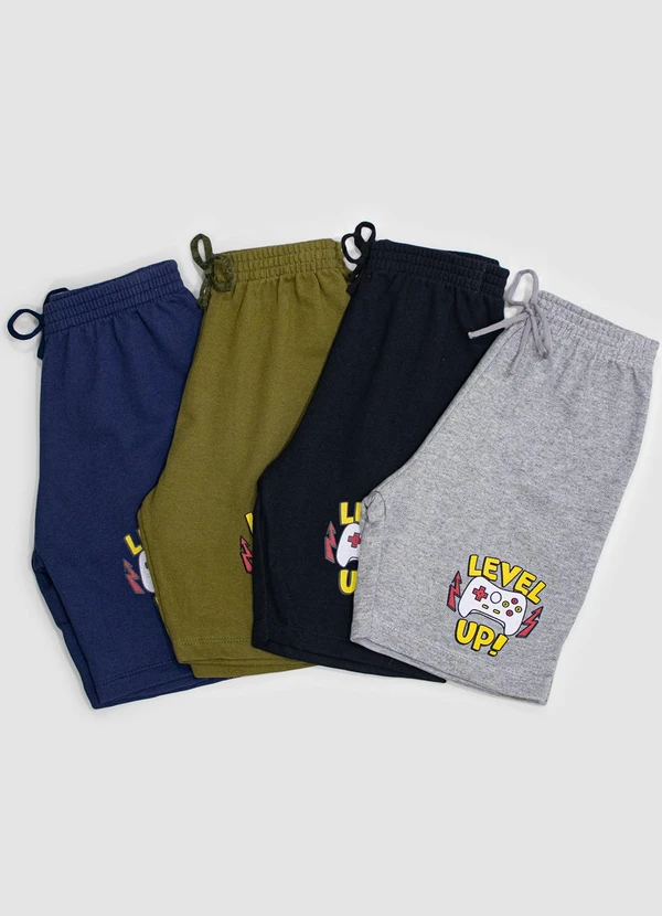 Turminha - Kit 4 Bermudas Infantis de Moletom Gamer - Sortido