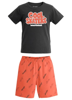 Brandili - Pijama em Meia Malha Estampado Cinza - BRANDILI