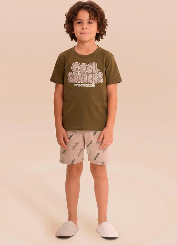 Brandili - Pijama em Meia Malha Estampado Verde