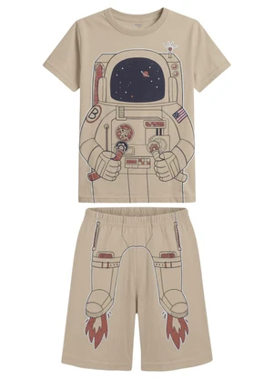 Brandili - Pijama Infantil Menino em Meia Malha Bege - BRANDILI