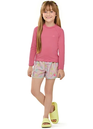 Elian - Short Infantil Menina Estampado Tactel Rosa - ELIAN