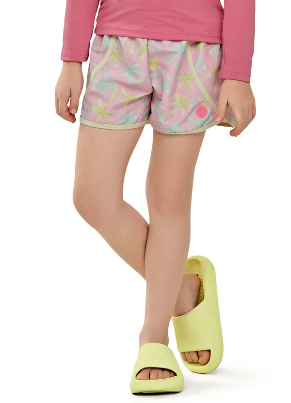 Elian - Short Infantil Menina Estampado Tactel Rosa