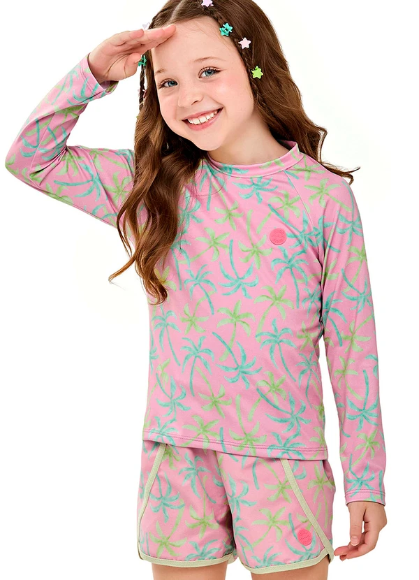 Elian - Short Infantil Menina Estampado Tactel Rosa 3