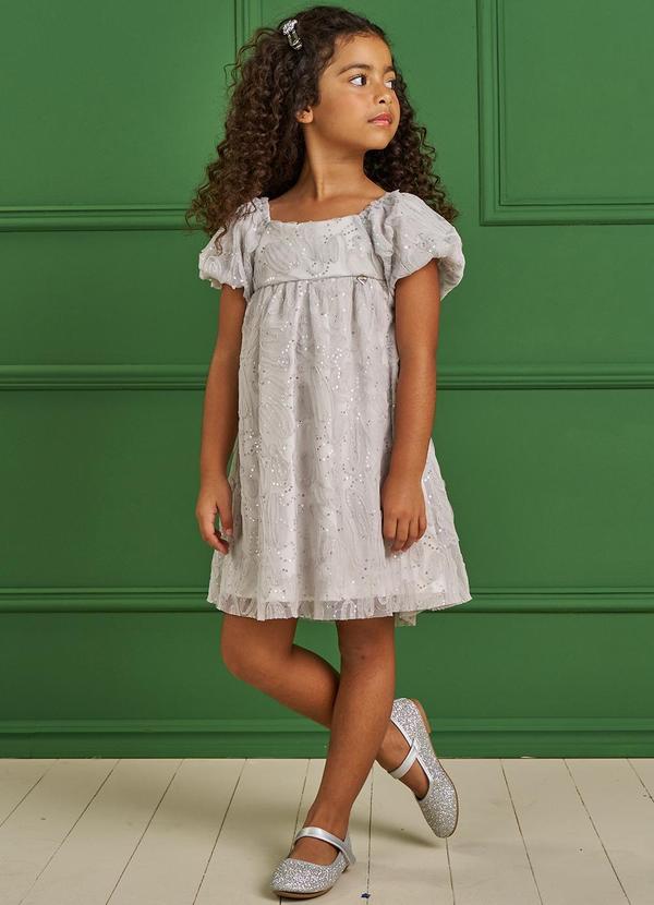 Pokótinha - Vestido em Tule Paetê Filetto Star Prata 1