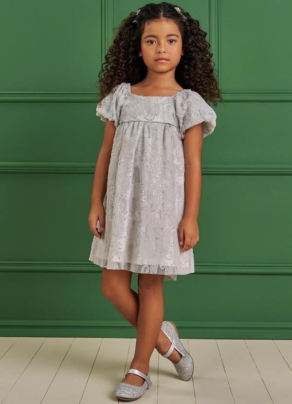 Pokótinha - Vestido em Tule Paetê Filetto Star Prata 3