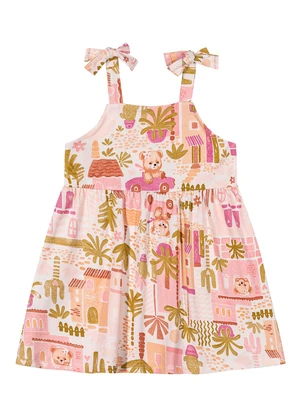 Elian - Vestido Infantil Menina com Alças Ursinha Bege - ELIAN