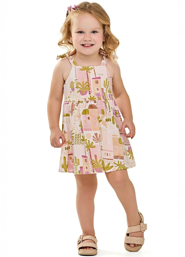 Elian - Vestido Infantil Menina com Alças Ursinha Bege