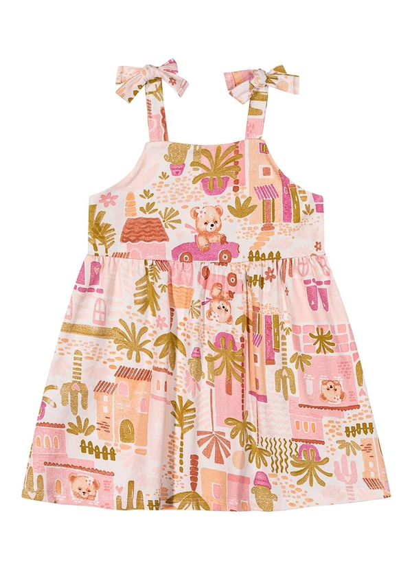 Elian - Vestido Infantil Menina com Alças Ursinha Bege 2