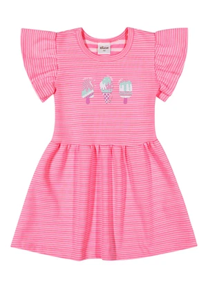 Elian - Vestido Infantil Menina Listrado Sorvetes Rosa - ELIAN