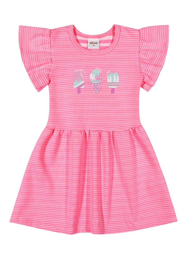 Elian - Vestido Infantil Menina Listrado Sorvetes Rosa