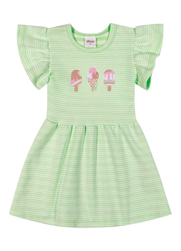 Elian - Vestido Infantil Menina Listrado Sorvetes Verde 2