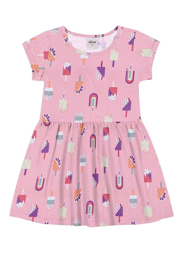 Elian - Vestido Infantil Menina Meia Malha Sorvete Rosa