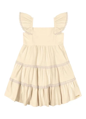 Colorittá - Vestido Infantil Menina Tricô Babados Bege - COLORITTÁ