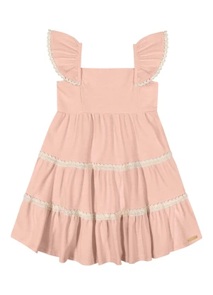 Colorittá - Vestido Infantil Menina Tricô Babados Rosa - COLORITTÁ