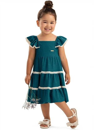 Colorittá - Vestido Infantil Menina Tricô Babados Verde - COLORITTÁ