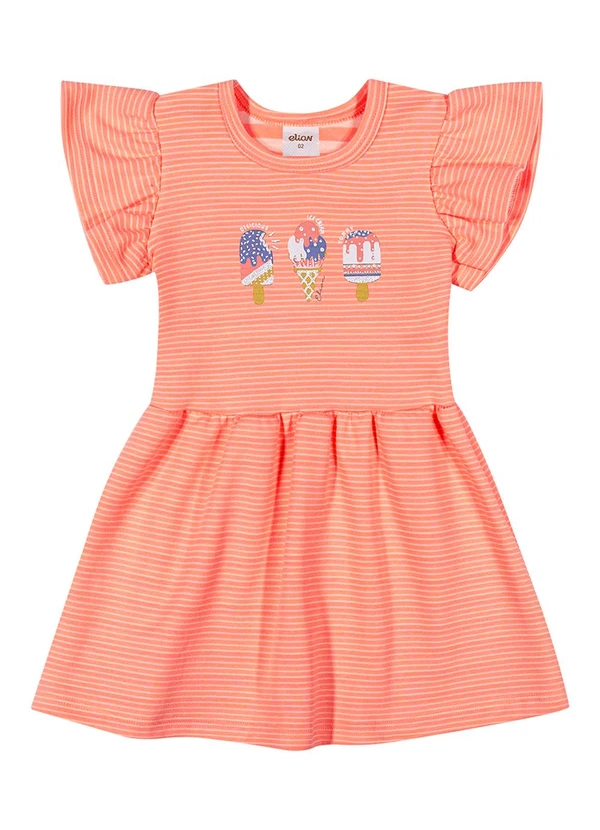 Elian - Vestido Menina Listrado Sorvetes Laranja