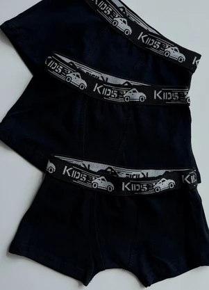Outlet - Kit 3 Cuecas Boxer Infantil Masculina  Preto - OUTLET