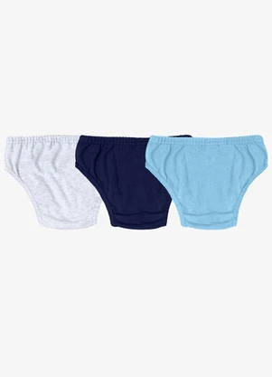 Select - Kit 3 Cuecas Slip Infantil em Algodão Azul - SELECT