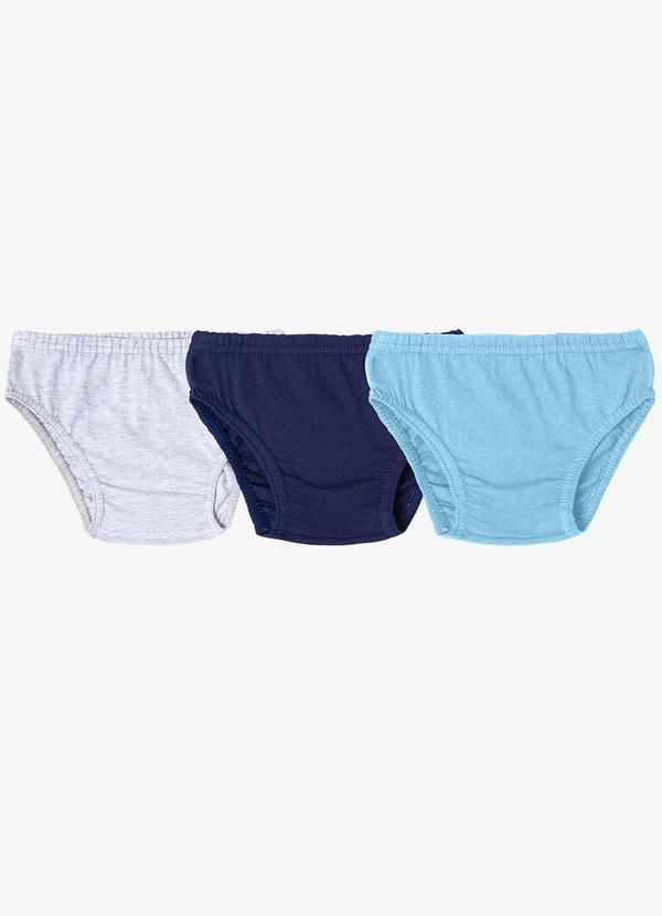 Select - Kit 3 Cuecas Slip Infantil em Algodão Azul