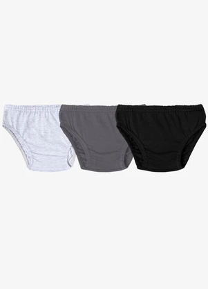 Select - Kit 3 Cuecas Slip Infantil em Algodão Preto - SELECT