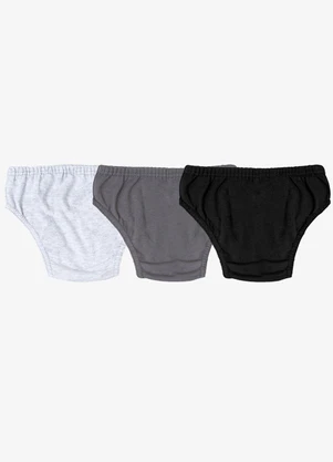 Select - Kit 3 Cuecas Slip Infantil em Algodão Preto - SELECT
