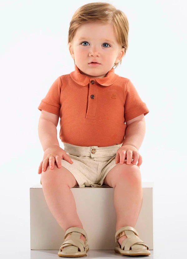 Up Baby - Bermuda Linho Bebê Menino Bege 2