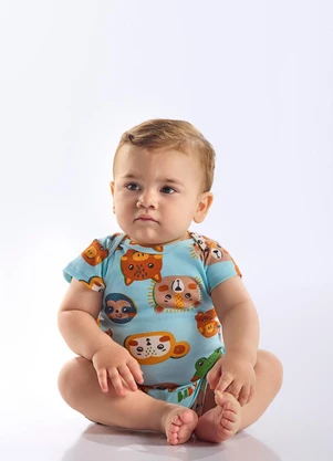 Up Baby - Body Bebê Menino Suedine Azul - UP BABY