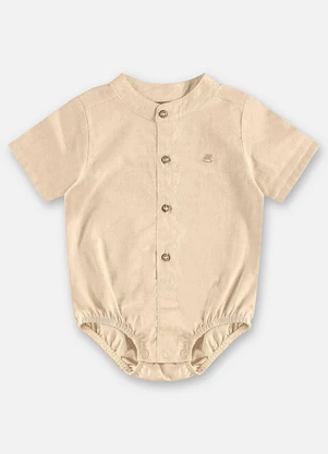 Up Baby - Body Camisa Algodão e Linho Bebê Bege - UP BABY