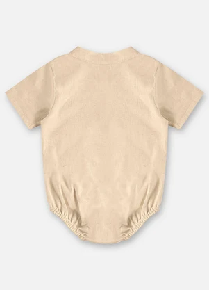 Up Baby - Body Camisa Algodão e Linho Bebê Bege - UP BABY