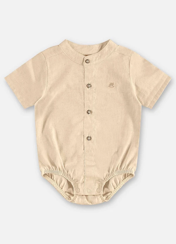 Up Baby - Body Camisa Algodão e Linho Bebê Bege