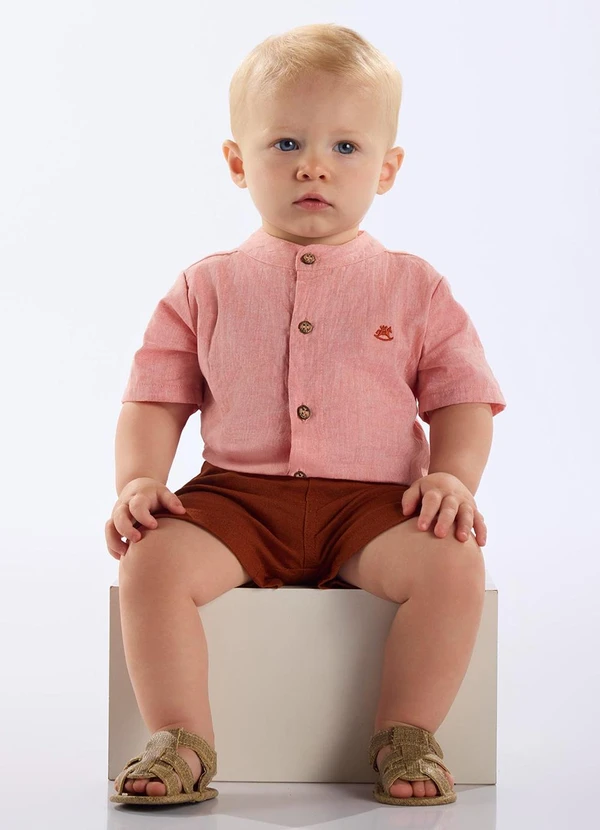 Up Baby - Body Camisa Algodão e Linho Bebê Laranja 2