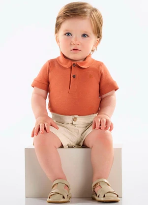 Up Baby - Body Polo Suedine Bebê Menino Marrom - UP BABY