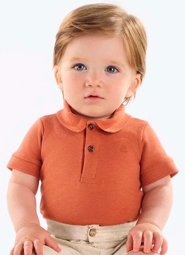 Up Baby - Body Polo Suedine Bebê Menino Marrom