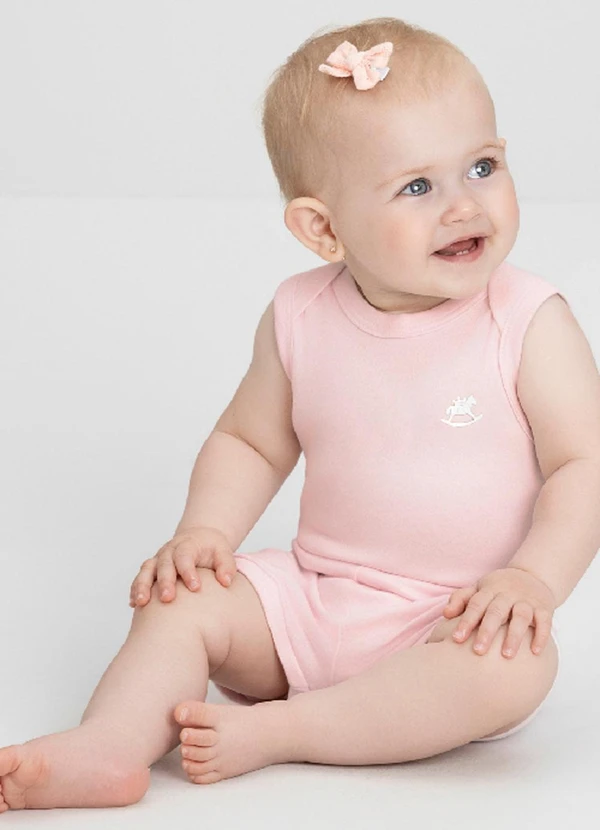 Up Baby - Body Regata Básico Unissex em Suedine Rosa