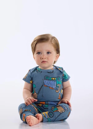 Up Baby - Body Suedine Bebê Menino Azul - UP BABY