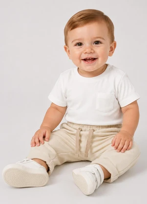 Rovitex - Calça Infantil em Moletinho Basico Bege - ROVITEX