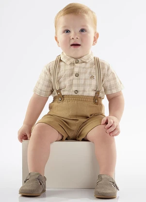 Up Baby - Conjunto Bebê Body Camisa e Bermuda Bege - UP BABY