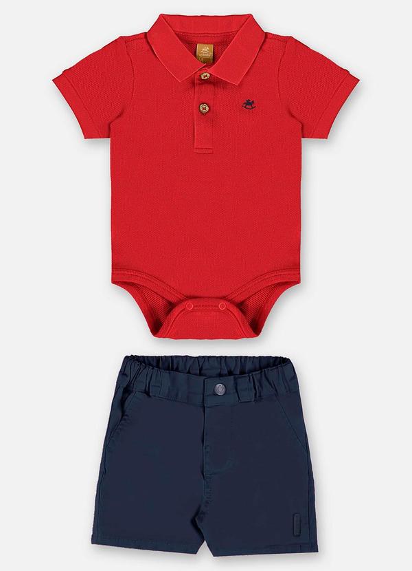 Up Baby - Conjunto Bebê Body Polo e Bermuda Vermelho