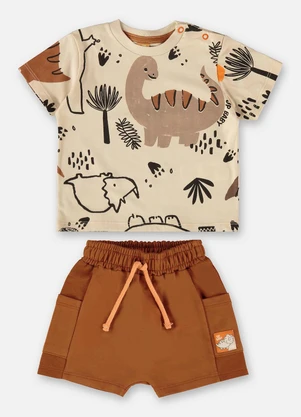 Up Baby - Conjunto Bebê Camiseta e Bermuda Bege - UP BABY
