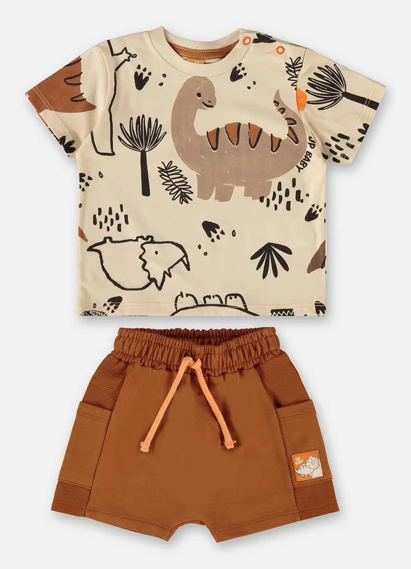 Up Baby - Conjunto Bebê Camiseta e Bermuda Bege