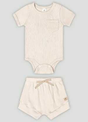 Up Baby - Conjunto Bebê com Body e Shorts Bege - UP BABY